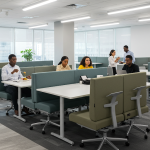 Ergonomic and comfortable office dining room seats and tables.