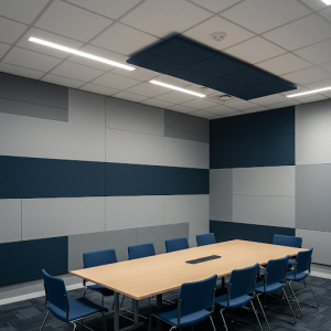 Foam acoustic wall panels in a meeting room.