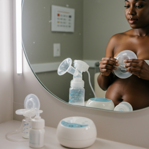 Mirrors in a lactation room help position pumps and ensure proper flange placement.