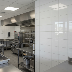 Modern commercial kitchen wall tiles.