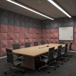 Multi-layered foam panels reduce noise and improve speech intelligibility in the boardroom.