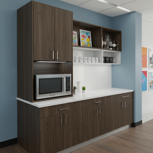 Office breakroom microwave area design.