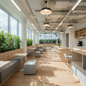 Office breakroom natural light design. 