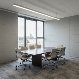 Small boardroom installed with single-layer acoustic panels.