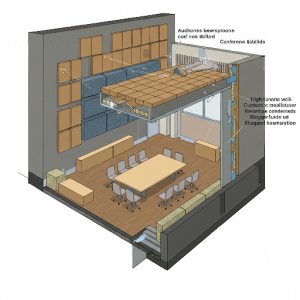 Soundproofing between adjacent auditorium and conference rooms.