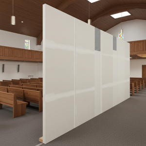 Soundproofing drywall church partitioning.