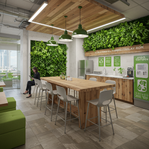 Sustainable office breakroom design.