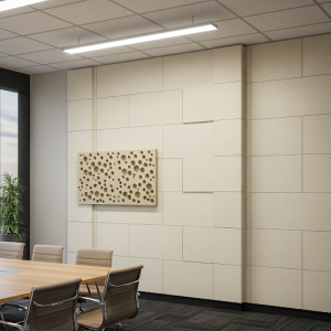 Using cellular cement panels as part of the meeting room wall construction is especially effective for blocking airborne noise.