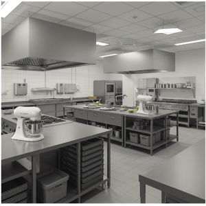 redesigning the commercial kitchen layout, upgrading equipment, and improving staff workflow