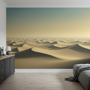 A vast desert stretching towards an endless horizon, an indoor wall illustration.