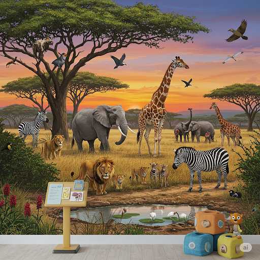 African Savanna Ecosystem Educational Art Mural. African Savanna Ecosystem Educational Art Mural.