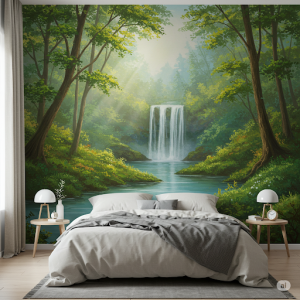 bedroom mountain waterfall wallpaper. 