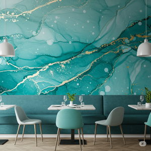 Biophilic Restaurant Wallpaper Mural. Abstract interpretations of naturally flowing water.