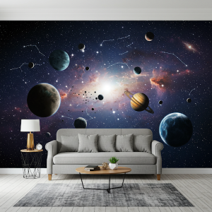 Celestial interior wall illustration.