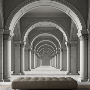 Classical Arches wallpaper mural rendered in a modern 3D style. 