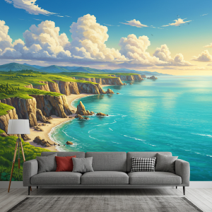 Coastal landscape digital art mural