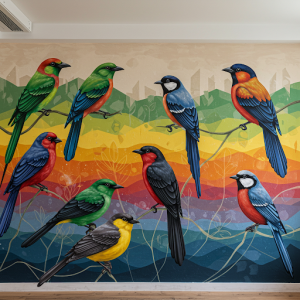 Colourful birds wall painting.