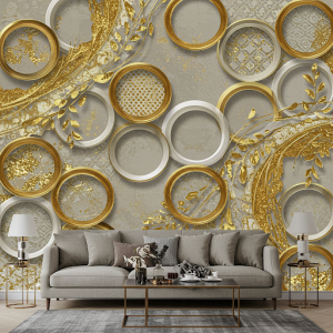 Custom 3D wallpaper mural incorporating gold.