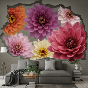 Custom-made Giant Peeking Blooms Mural