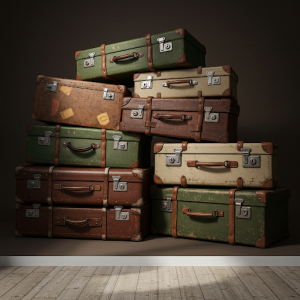 Custom-made realistic stack of vintage suitcases mural with textures and shadows that make them look tangible.