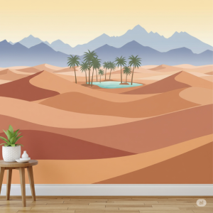 Watercolour Desert Oasis Wallpaper Mural. 