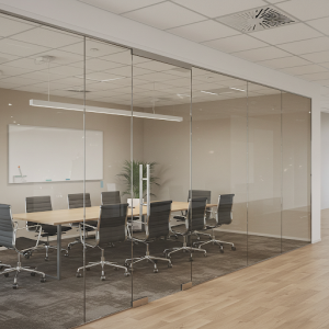 Double glazing soundproofing wall partition involves two panes of glass separated by an air or gas-filled cavity.