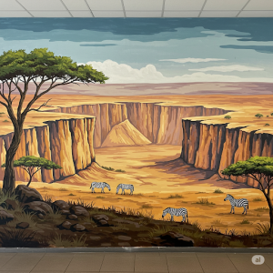 Great Rift Valley Painting. Majestic cliffs, acacia trees, and distant wildlife.