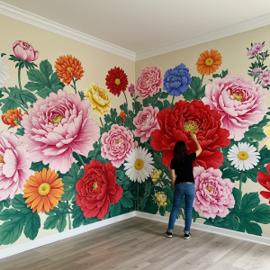 Large-scale flowers wall painting