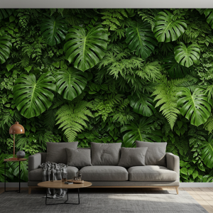Lush Tropical Foliage Close-Up Custom 3D Wallpaper Mural