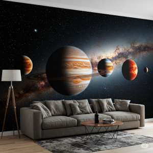 Planets digital artwork printed on a high-tensile canvas mural.
