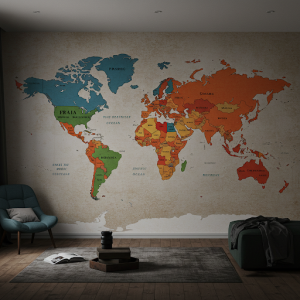 Political world custom map wallpaper mural.