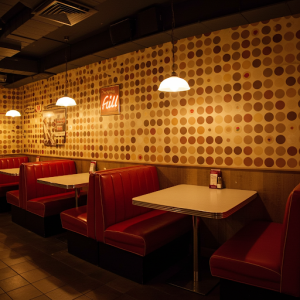 Polka dot wallpaper in a restaurant can inject a playful and cheerful vibe! 