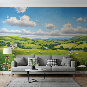 Rural landscape realistic mural painting.