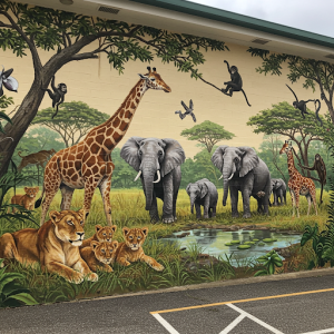 Safari animals mural art