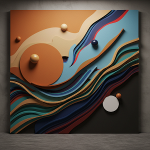 Three-dimensional interpretations of abstract mural painting of graphic elements gain a tangible sense of depth and dimension.