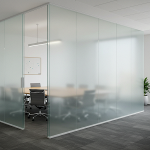 To enhance privacy, conference room soundproof partition in frosted glass. These treatment obscure visual details while still allowing diffused natural light to permeate the space. 