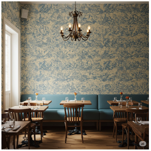 Toile de Jouy (Charming & Traditional) Restaurant Wallpaper Mural.