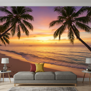 Tropical Beach at Sunset Custom-made Mural.
