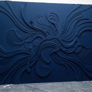 Using varying shades of a single color with 3D textures to create mural depth and sophistication