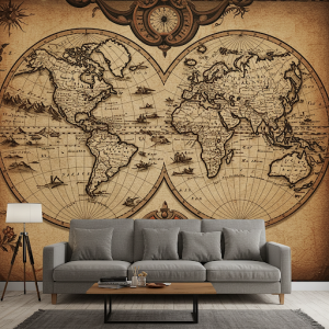 Vintage Map Custom-made Wallpaper Mural with Raised Elements