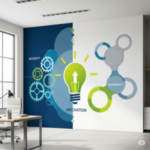 Wallpaper mural highlighting the corporate culture and values ​​of the company.