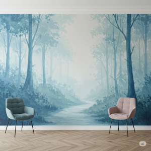Watercolour Wash Forest Scene Indoor Wall Mural Art.
