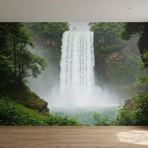 Waterfalls cascade with breath-taking power, a perspective nature mural art.