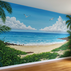 a calm beach nature mural painting