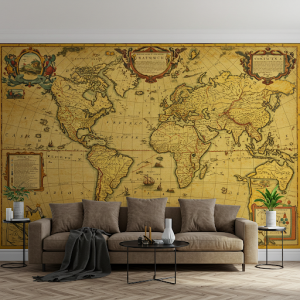 customized historical cartographic map wallpaper mural