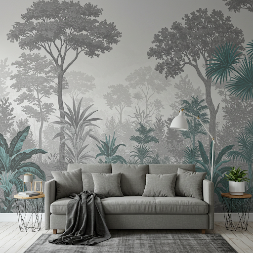 different tones of grey contemporary jungle vibe wallpaper mural. different tones of grey contemporary jungle vibe wallpaper mural.