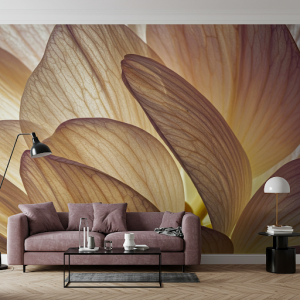intricate details of a flower's petals, nature mural art.