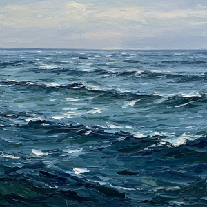 vast expanse of sea, mural oil painting.