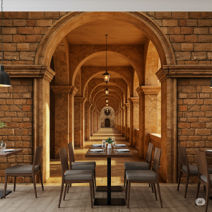 3d arches wallpaper mural for an Italian restaurant.