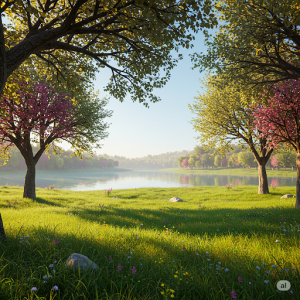 A Glimpse of Paradise, AI-generated mural art. An idealized and perfect natural setting.